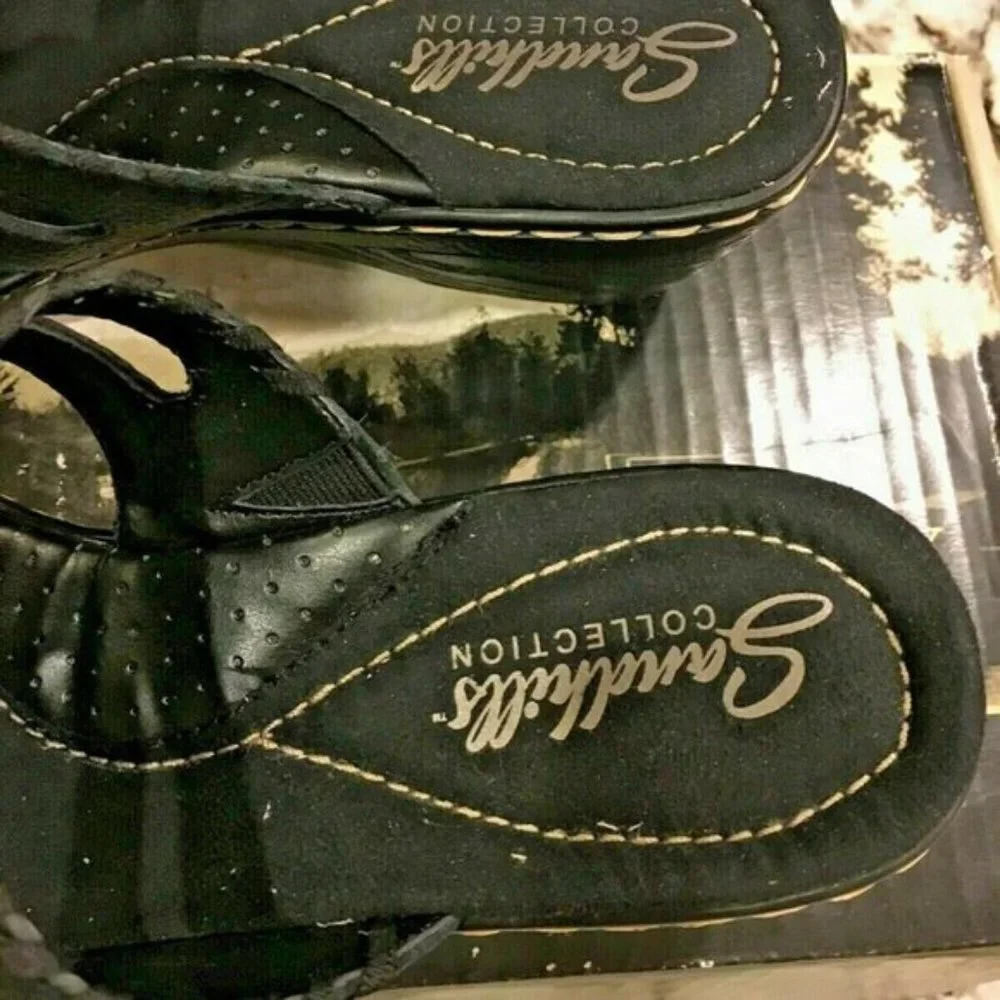 Cabela's Women's Wood Grain Wedge Slide Black 9 M NEW IN BOX